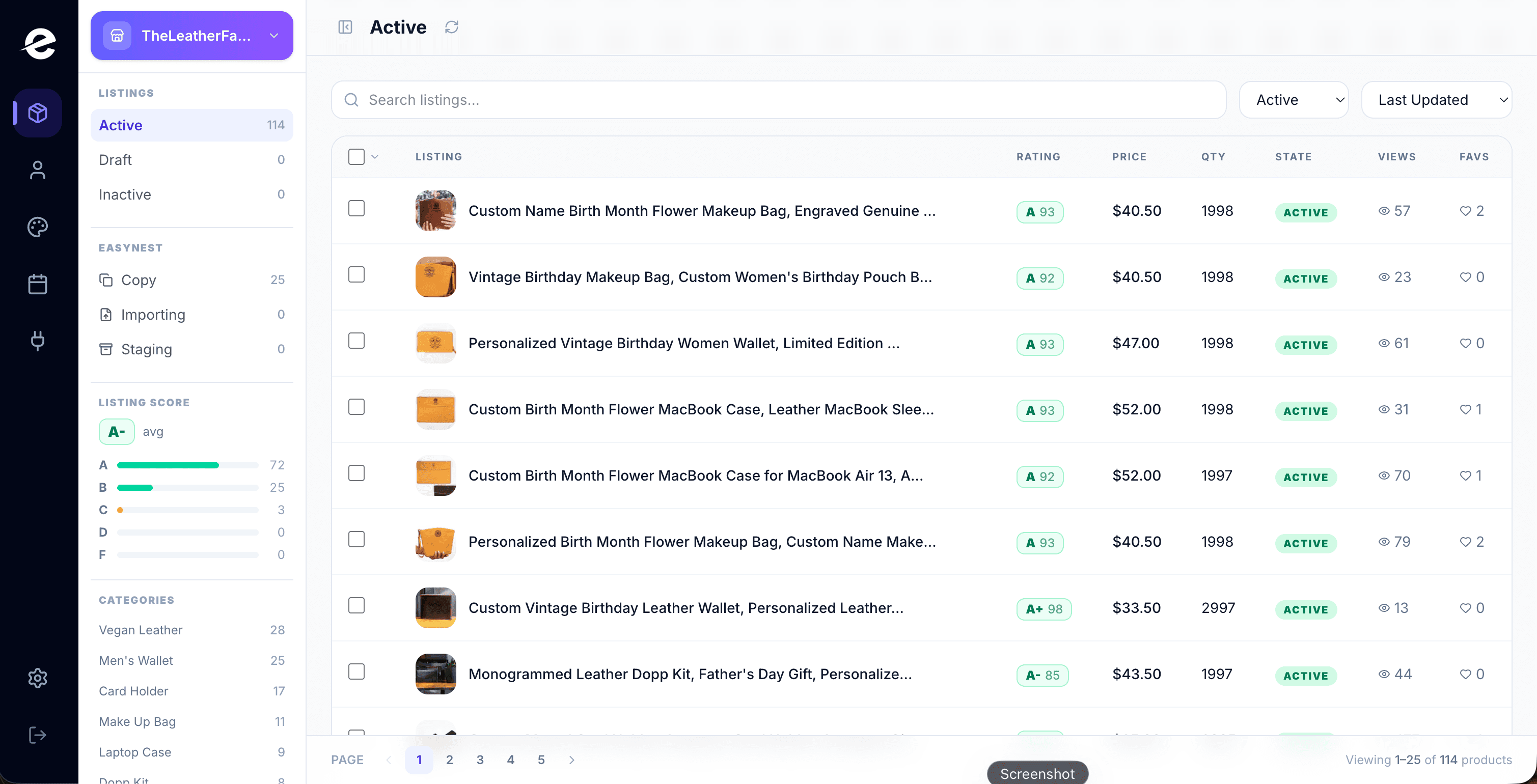 EasyNest listing editor with title, tags, and photo management